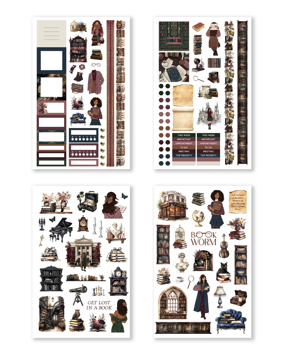 Reading-themed stickers inside Bookworm Hobonichi Sticker Book