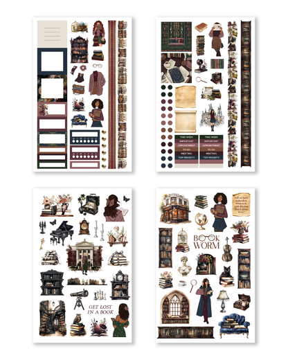 Reading-themed stickers inside Bookworm Hobonichi Sticker Book