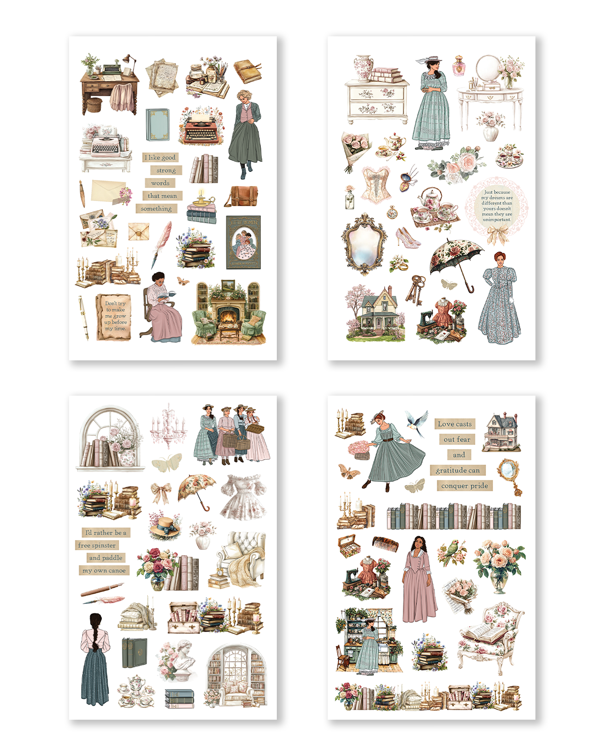 Literary sticker book with cozy aesthetic and reading motifs