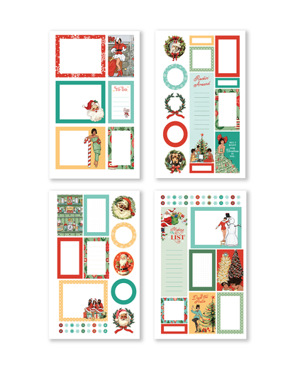 Open sticker book displaying a variety of stickers, with vibrant colors and seasonal designs for planner decoration.