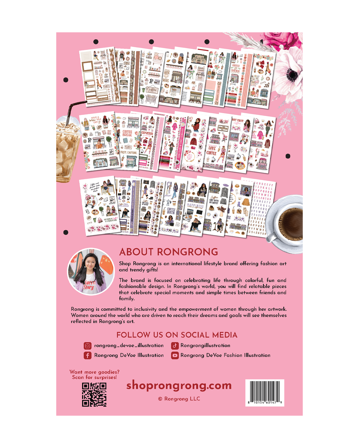 Coffee Queen Sticker Book open pages with cozy coffeehouse theme