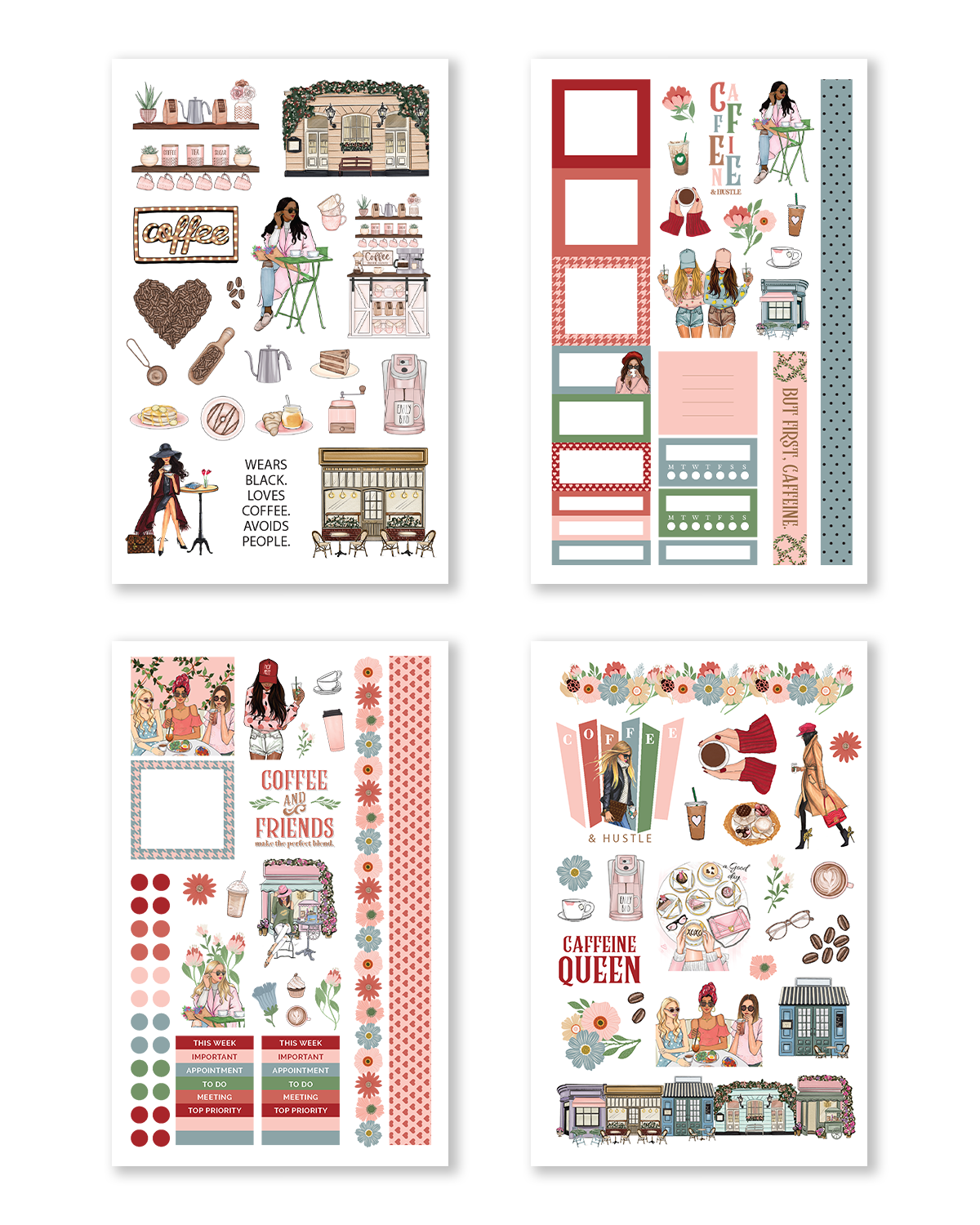 Coffee planner stickers for Hobonichi Cousin weekly layout