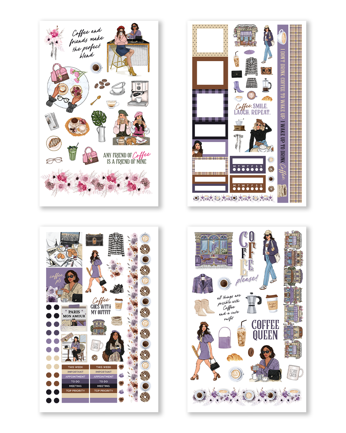 Functional coffee stickers for journaling and planning