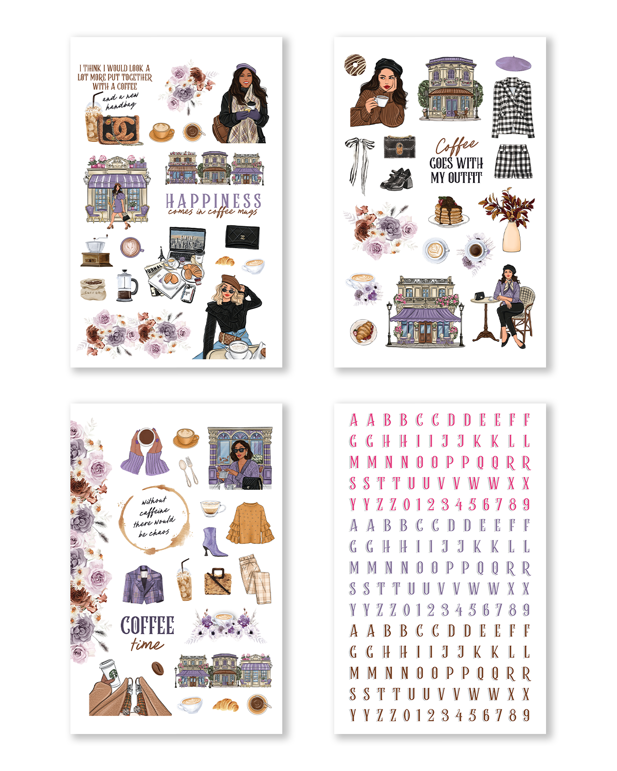 Hobonichi sticker book featuring café and espresso illustrations