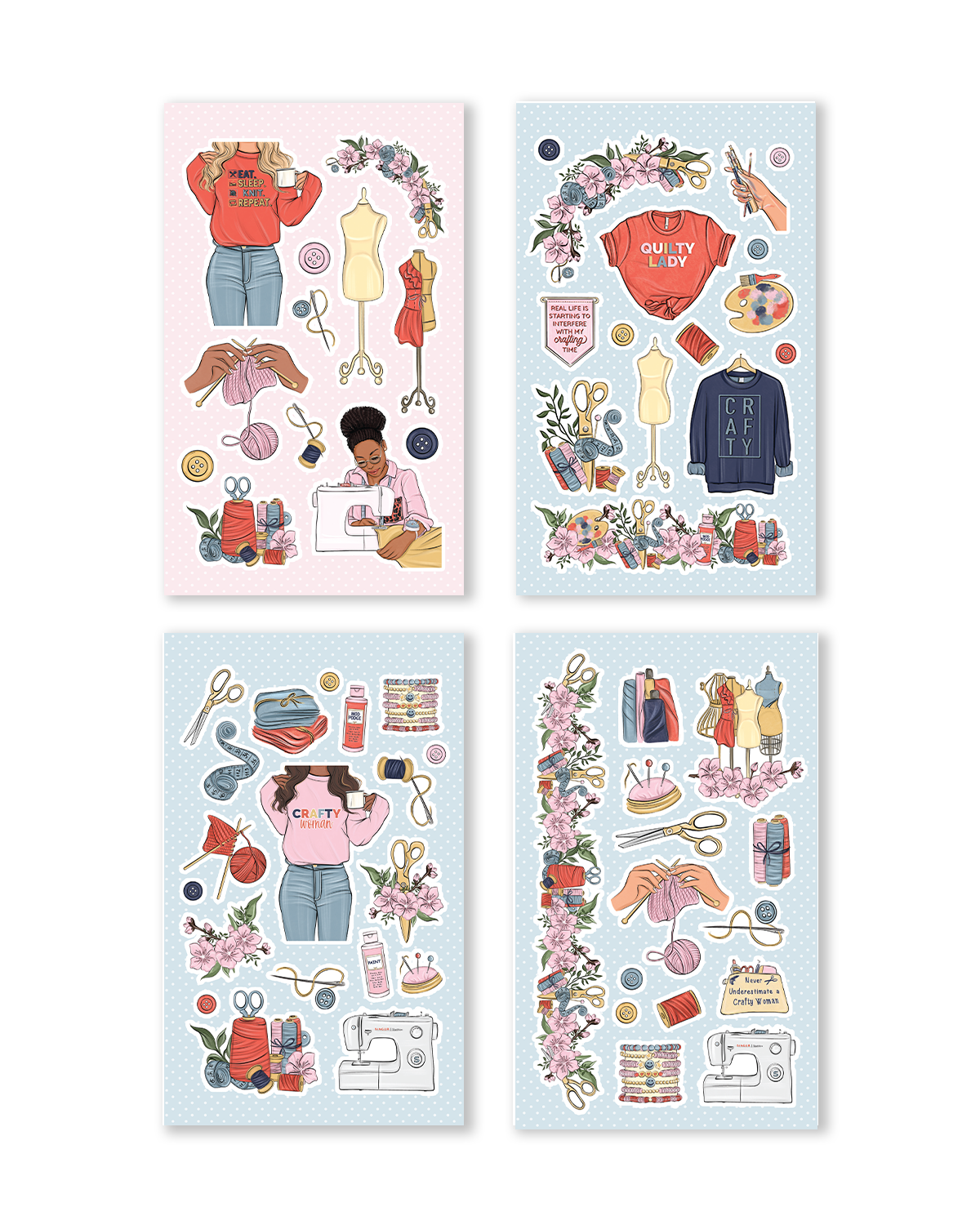 Stickers illustrating artistic themes like colorful paint splashes and crafting concepts, in a lively palette.