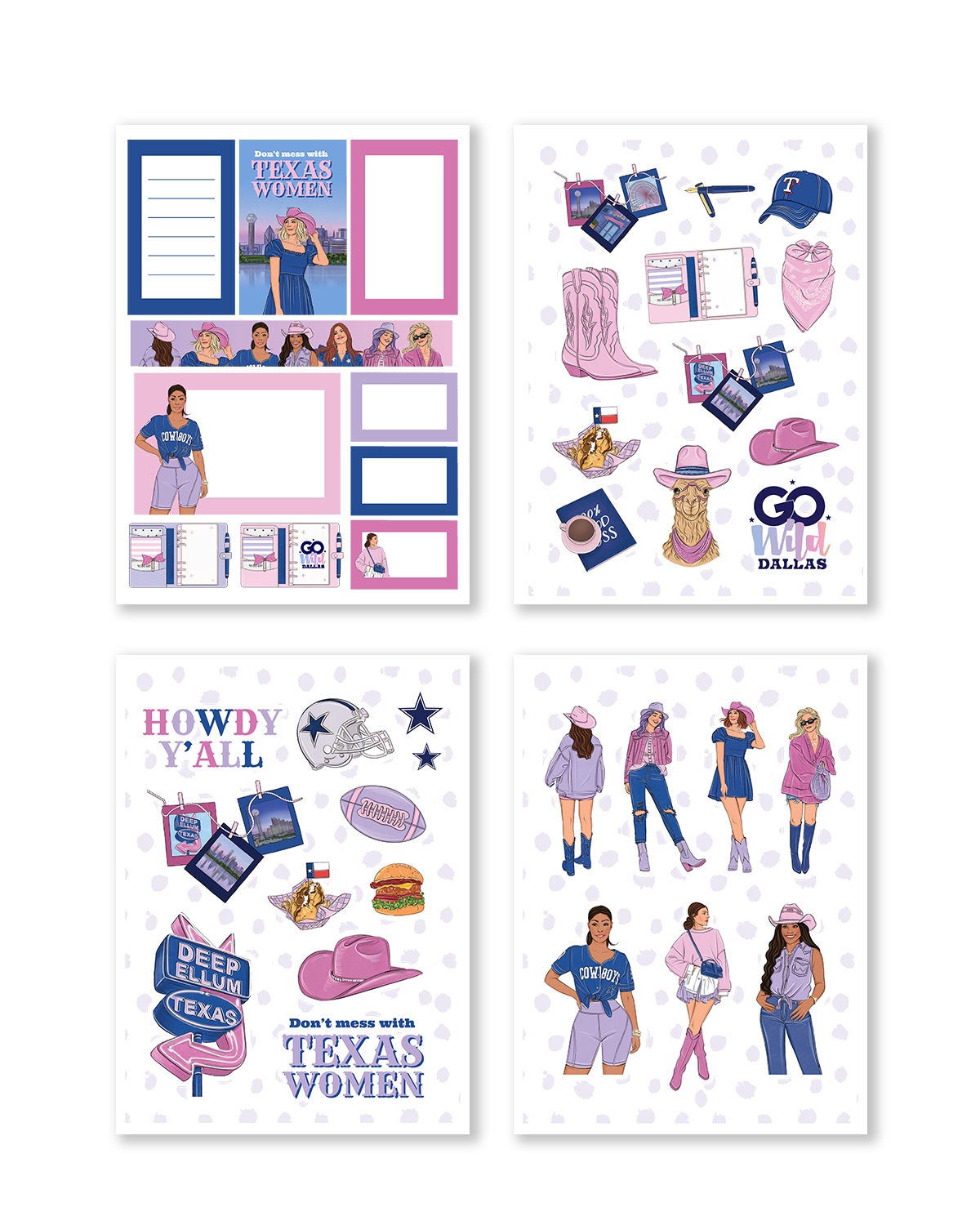 Detailed view of stickers with Dallas-themed designs, ideal for personalizing your planner.