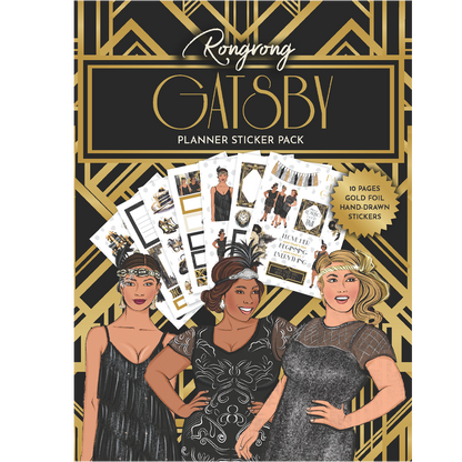 Gatsby Planner Sticker Pack cover featuring elegant gold foil accents and art deco-inspired designs.