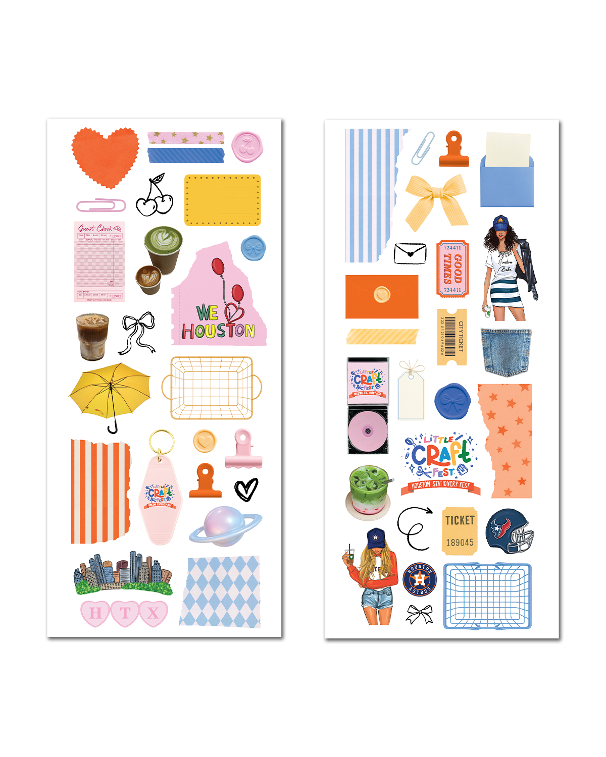 Houston themed planner stickers with city skyline illustrations