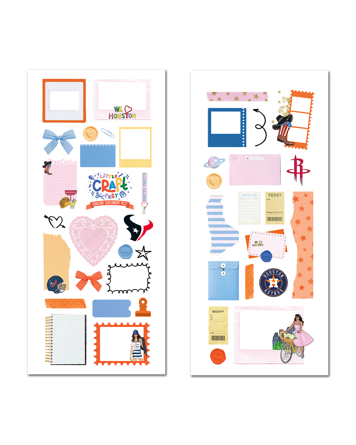 Feminine Houston scrapbook stickers with reading and coffee details