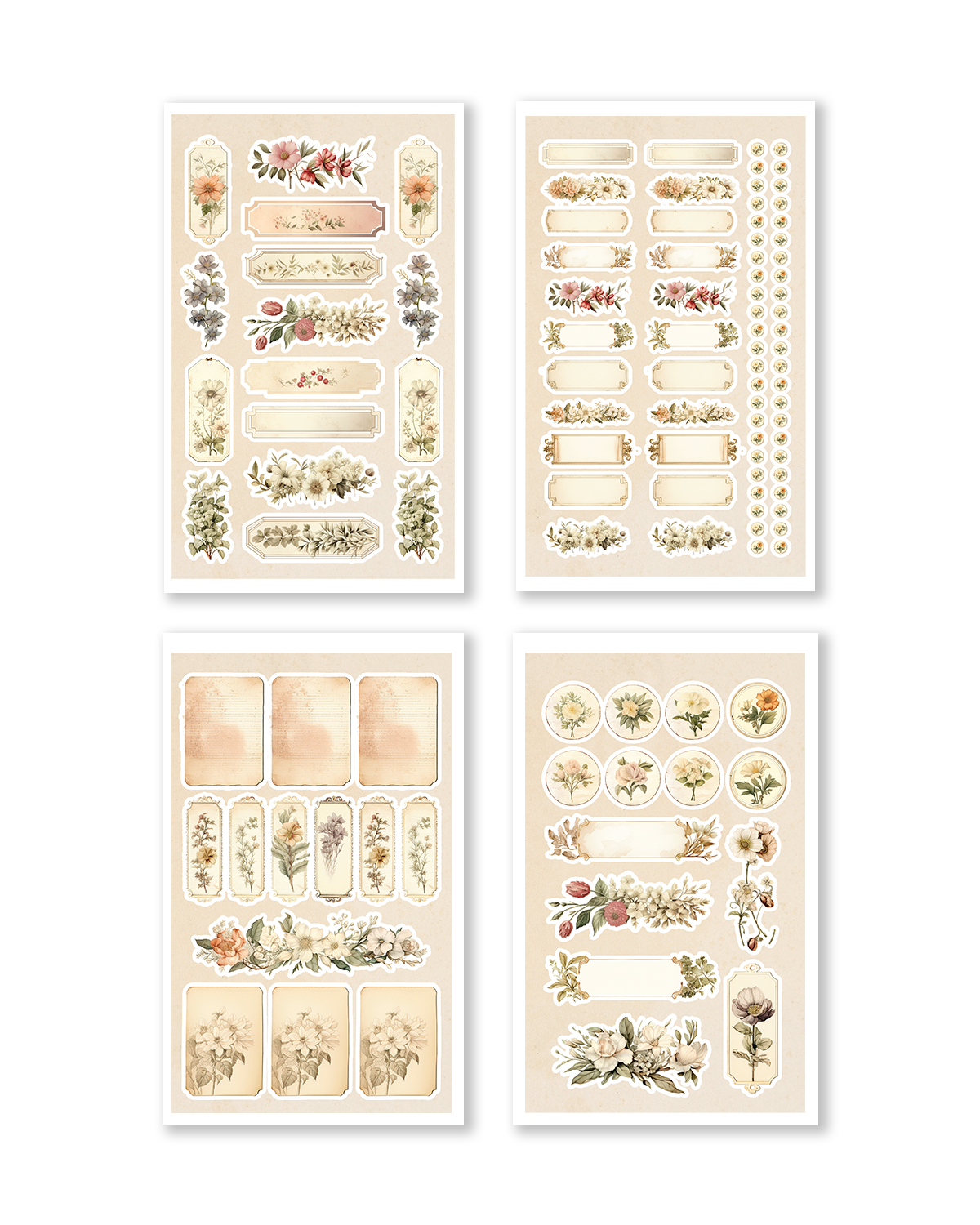 Stickers featuring a beautiful blend of vintage-inspired florals and eclectic ephemera, perfect for creative junk journals.