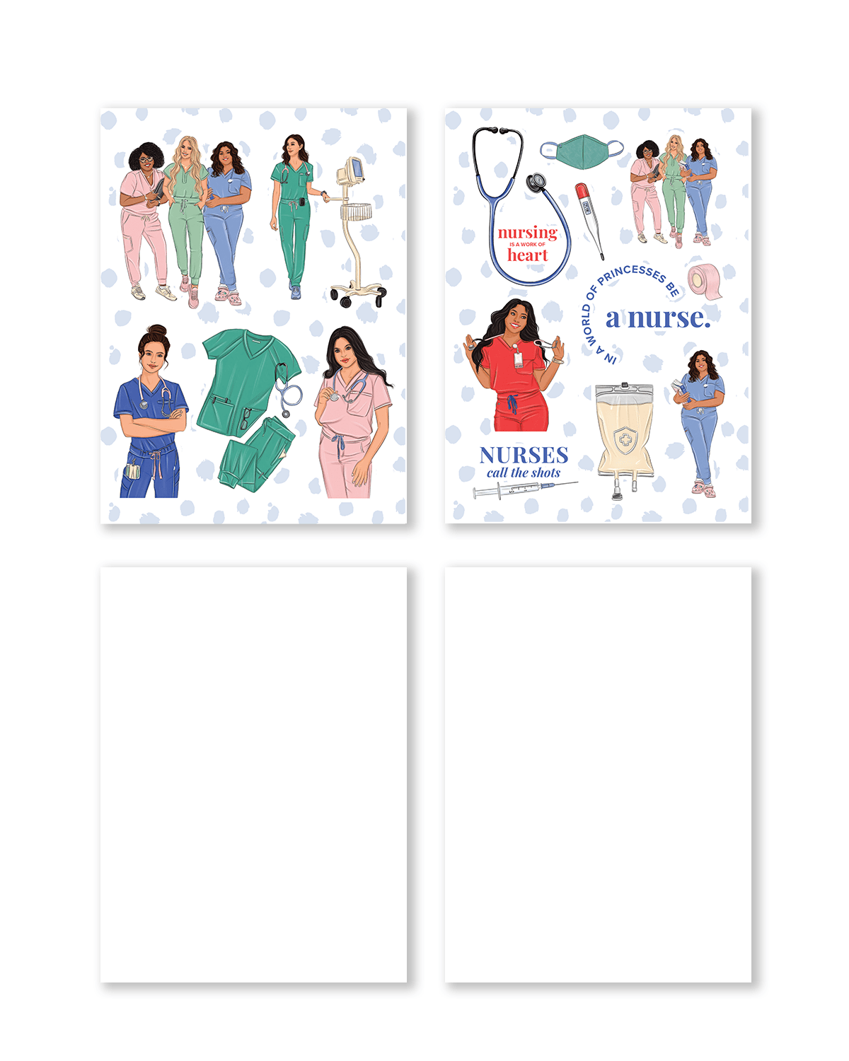 Stickers showcasing fun nurse graphics and important items, presented in a colorful and encouraging design.