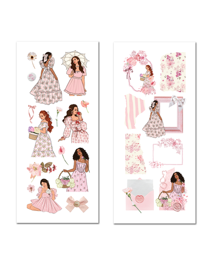 Pink Romantic vintage ephemera sticker sheet set for junk journal