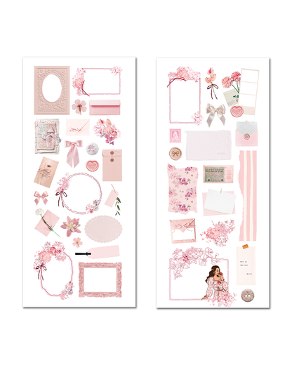 Romantic vintage pink sticker sheets for scrapbooking and journaling