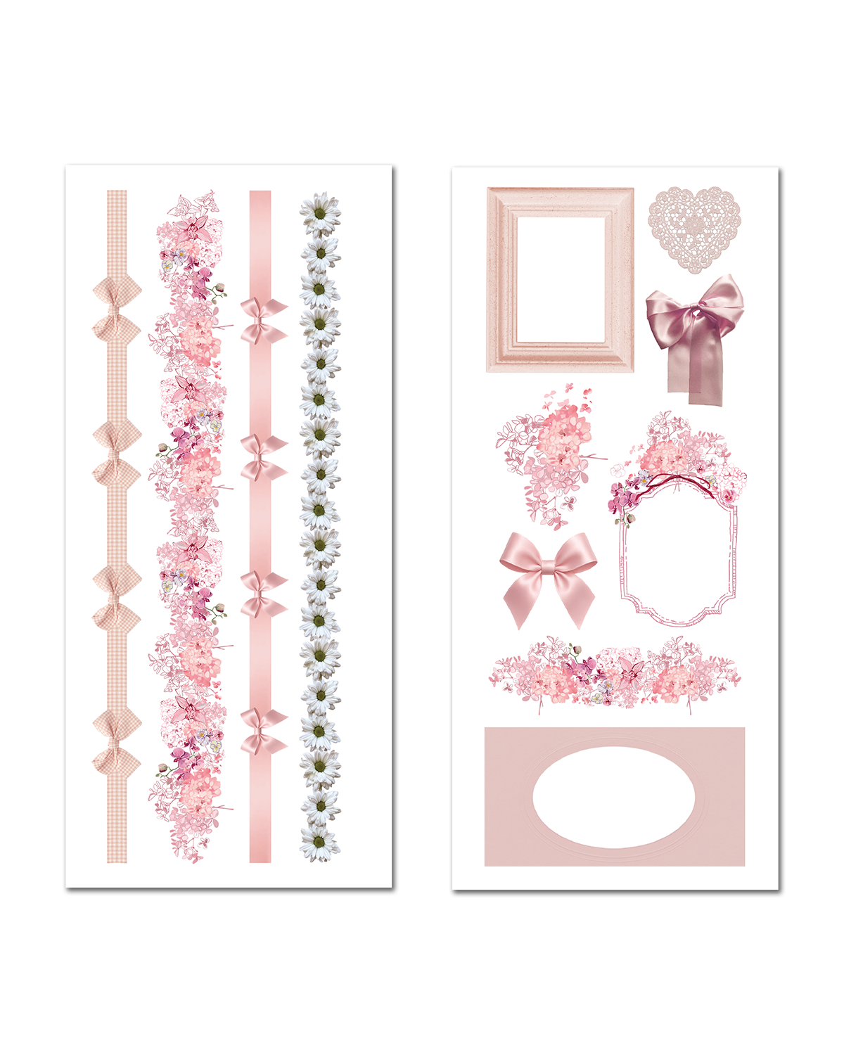 Pink floral ephemera stickers with bows and vintage frames