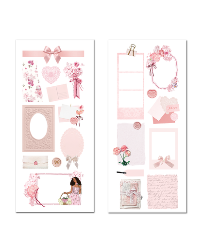 Feminine vintage pink planner stickers for layered journal spreads