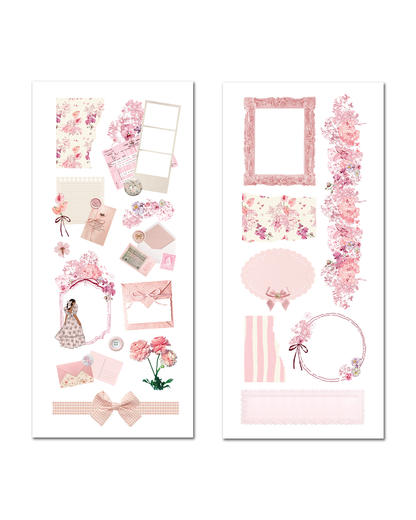Romantic pink scrapbook stickers with envelopes and wax seals