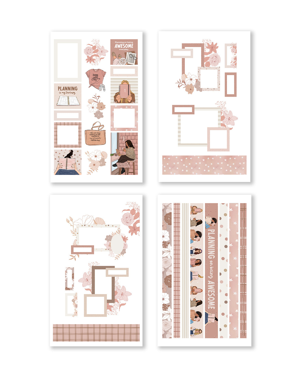 Charming stickers depicting cozy workspaces and cute accessories, perfect for adding flair to planners and journals.