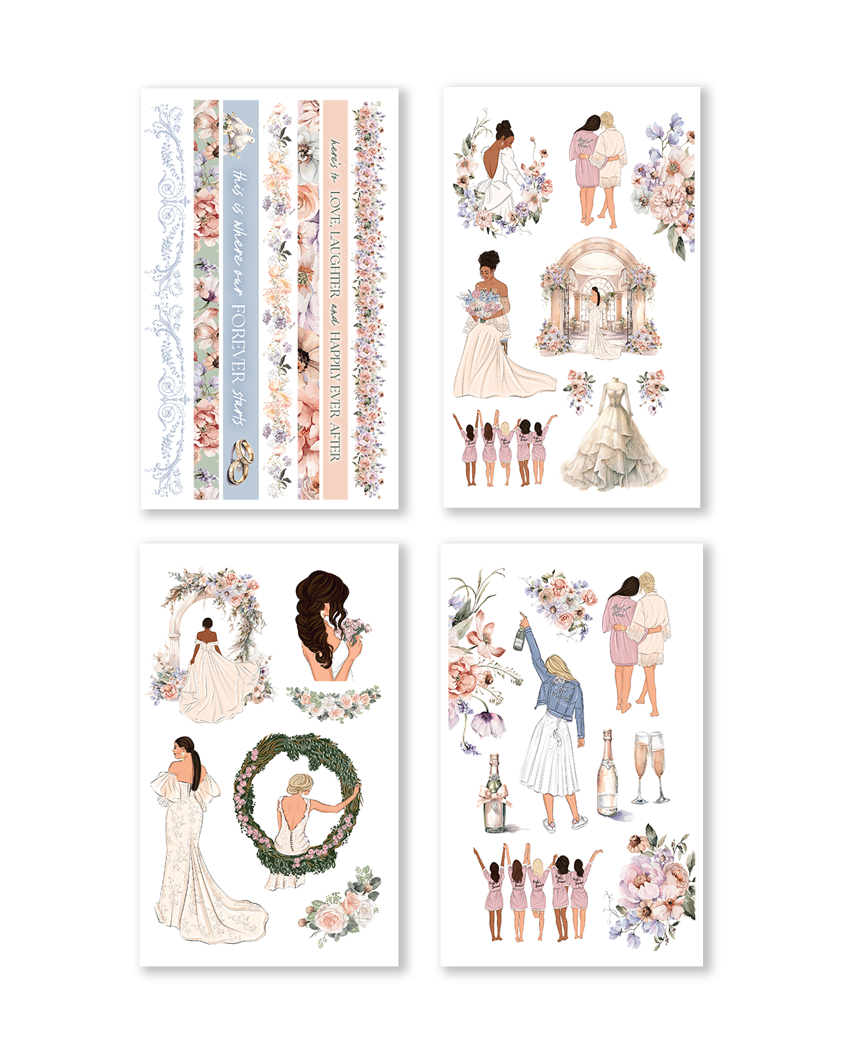 Stickers adorned with joyful elements like confetti and hearts, presented in a cohesive pastel color scheme.