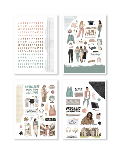 Hand illustrated planner sticker kit with neutral aesthetic and professional women
