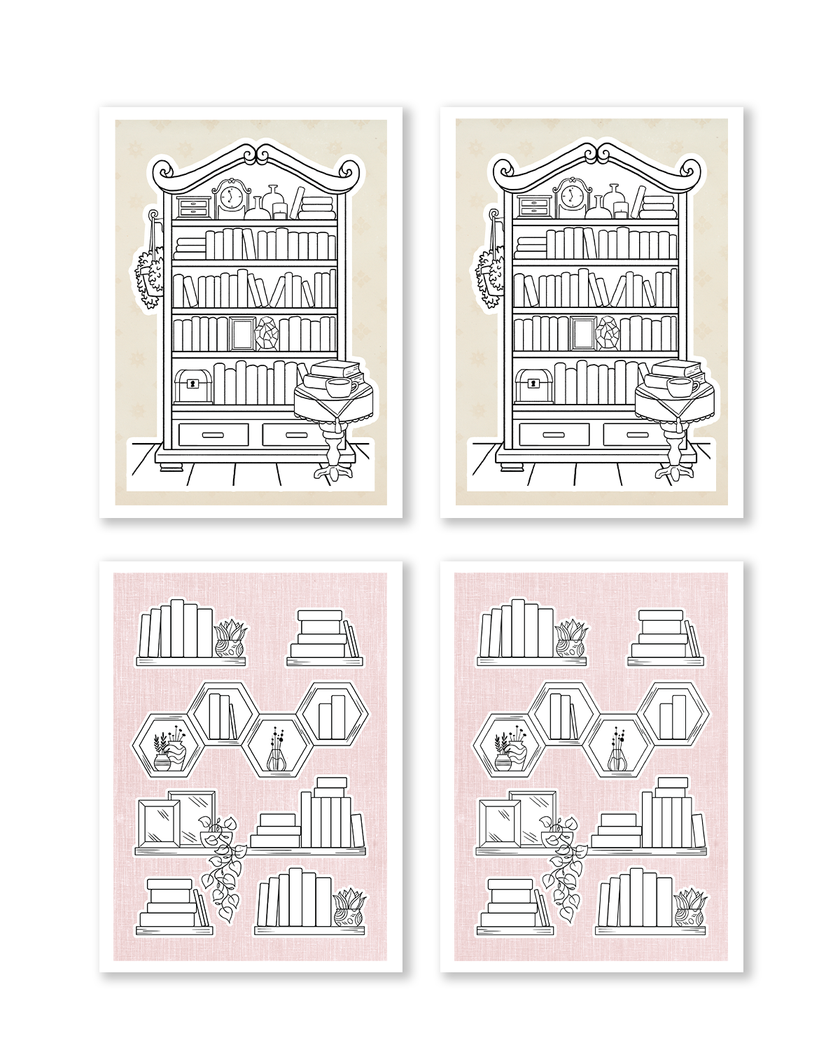 book lover sticker pack with cozy bookshelf illustrations