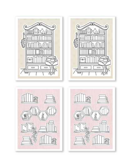 book lover sticker pack with cozy bookshelf illustrations