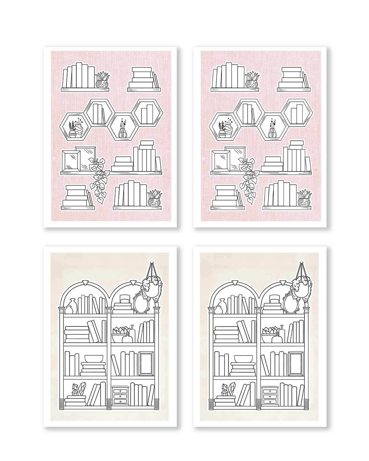 book lover sticker pack with cozy bookshelf illustrations