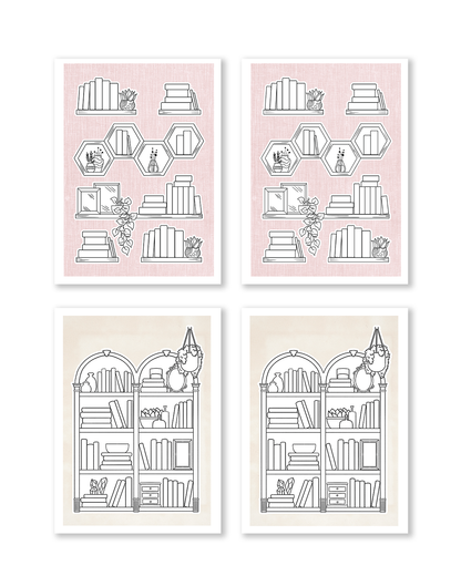 book lover sticker pack with cozy bookshelf illustrations