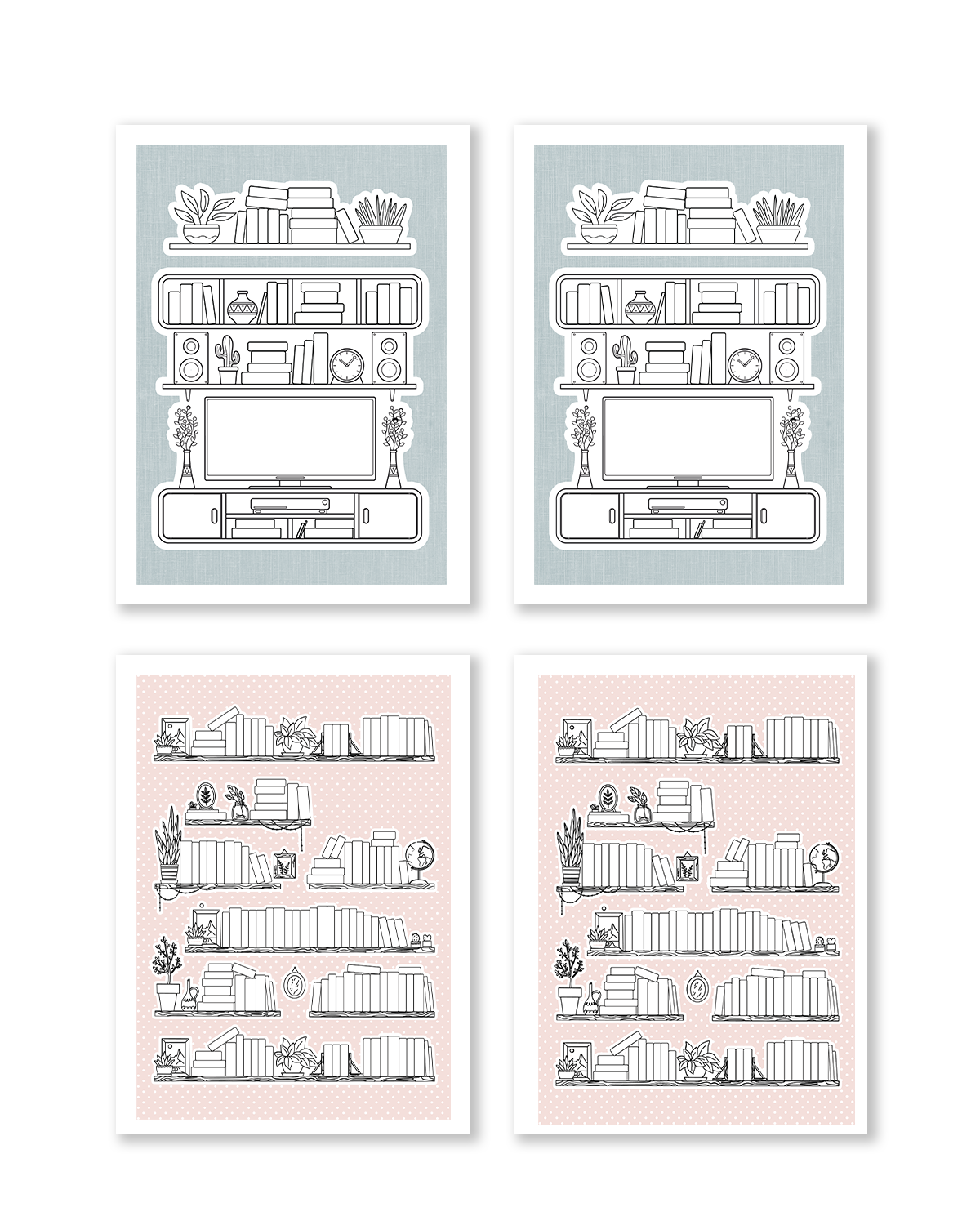 planner stickers featuring library and bookshelf designs