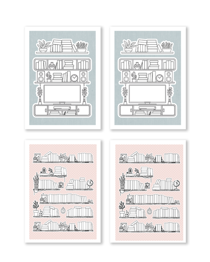 planner stickers featuring library and bookshelf designs