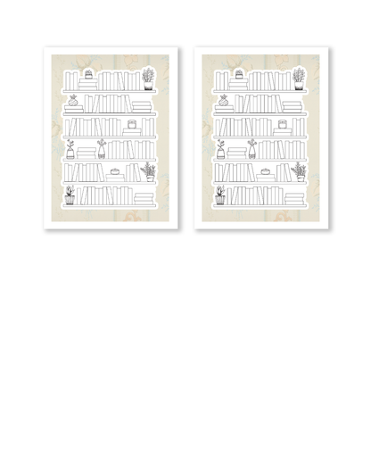 cozy reading themed stickers with shelves and novels