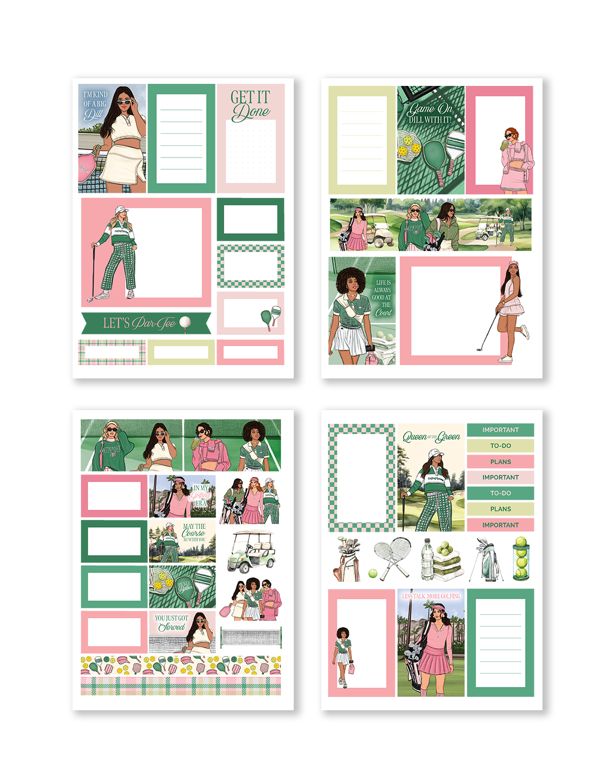 Country Club sticker sheet with tennis and pickleball illustrations


