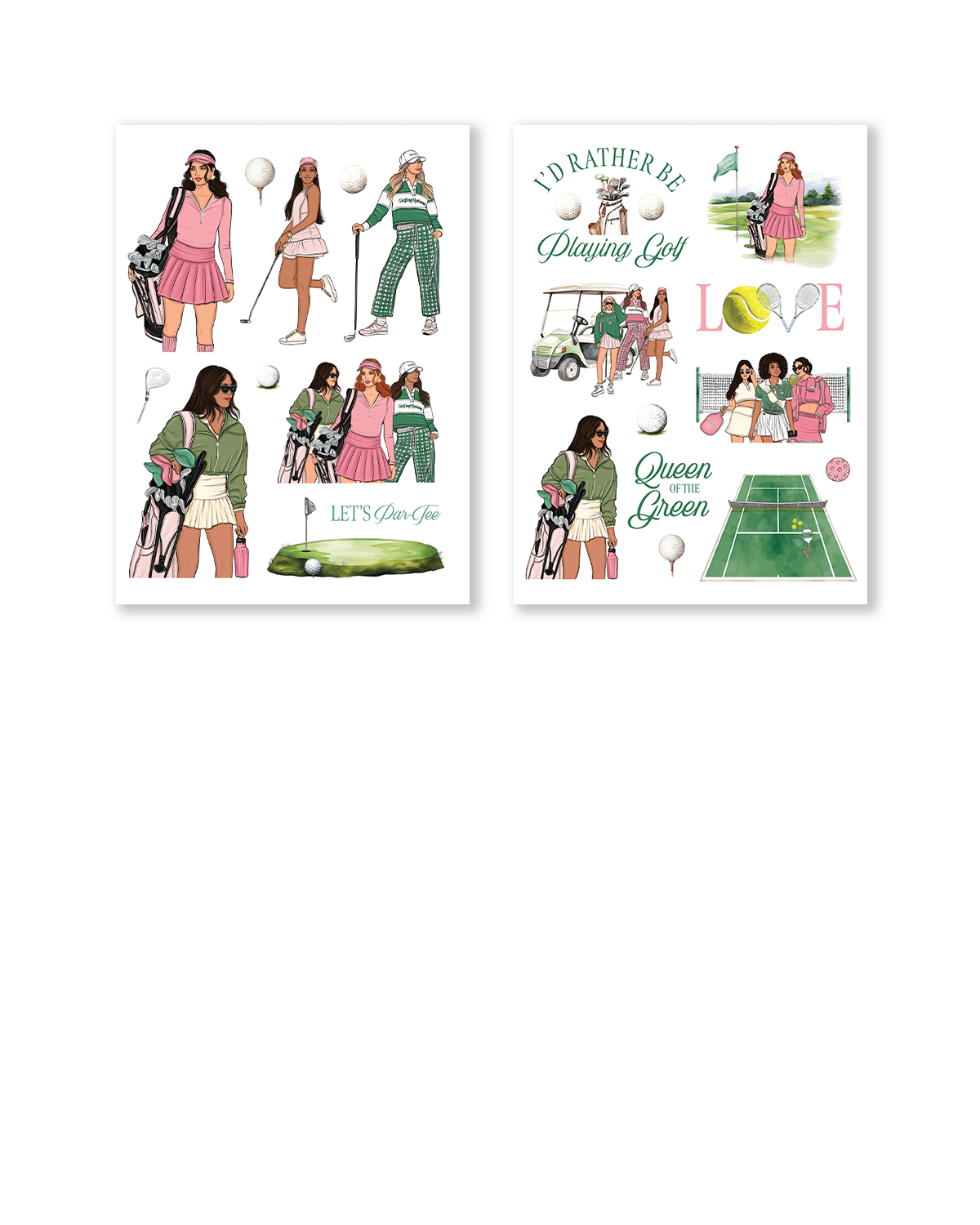 Golf cart and visor stickers with preppy pastel tones

