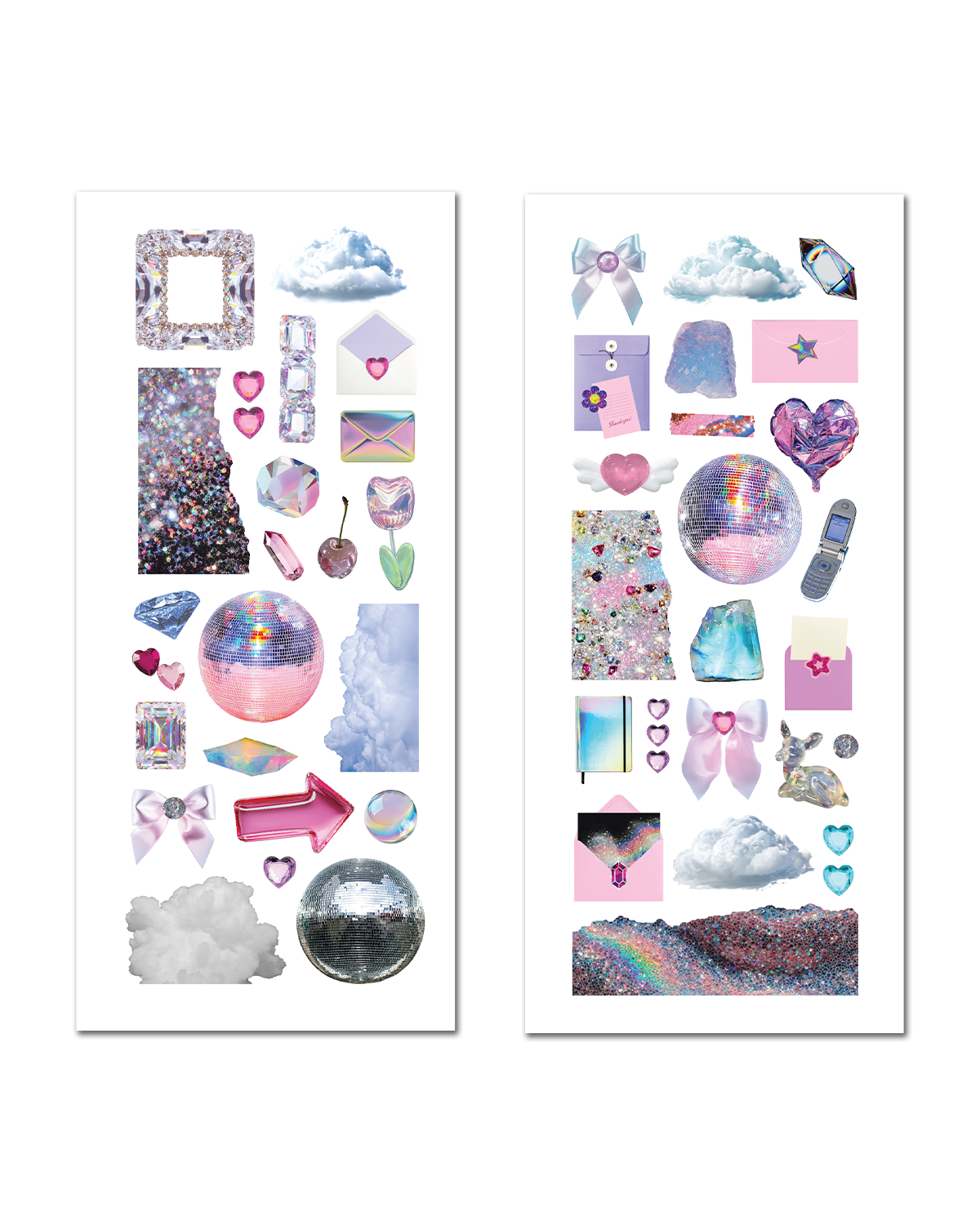 Glam crystal themed planner stickers with feminine fashion illustrations