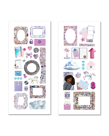 Luxury scrapbook stickers with crystals and glitter textures
