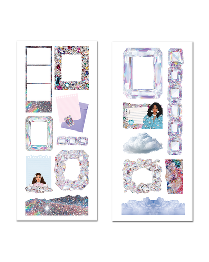 Feminine glam planner stickers with sparkling gemstone details