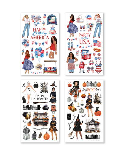 July 4th and Halloween planner stickers