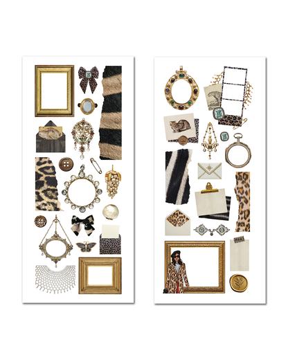 Bold feminine scrapbook stickers with animal print and gold accents