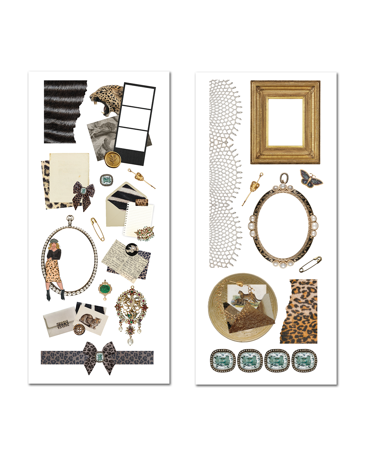 Glam neutral tone planner stickers with vintage ephemera