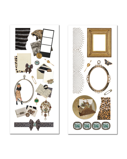 Glam neutral tone planner stickers with vintage ephemera