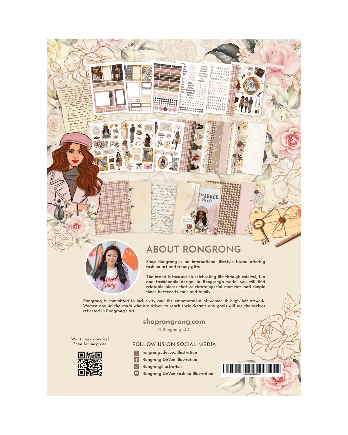Romantic European themed planner stickers flat lay