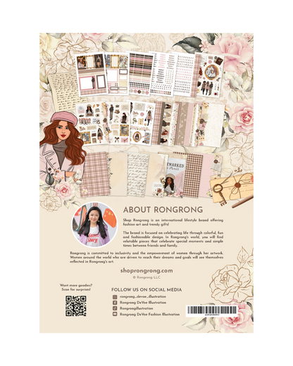 Romantic European themed planner stickers flat lay