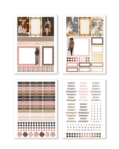 Paris themed planner sticker kit with vintage floral design