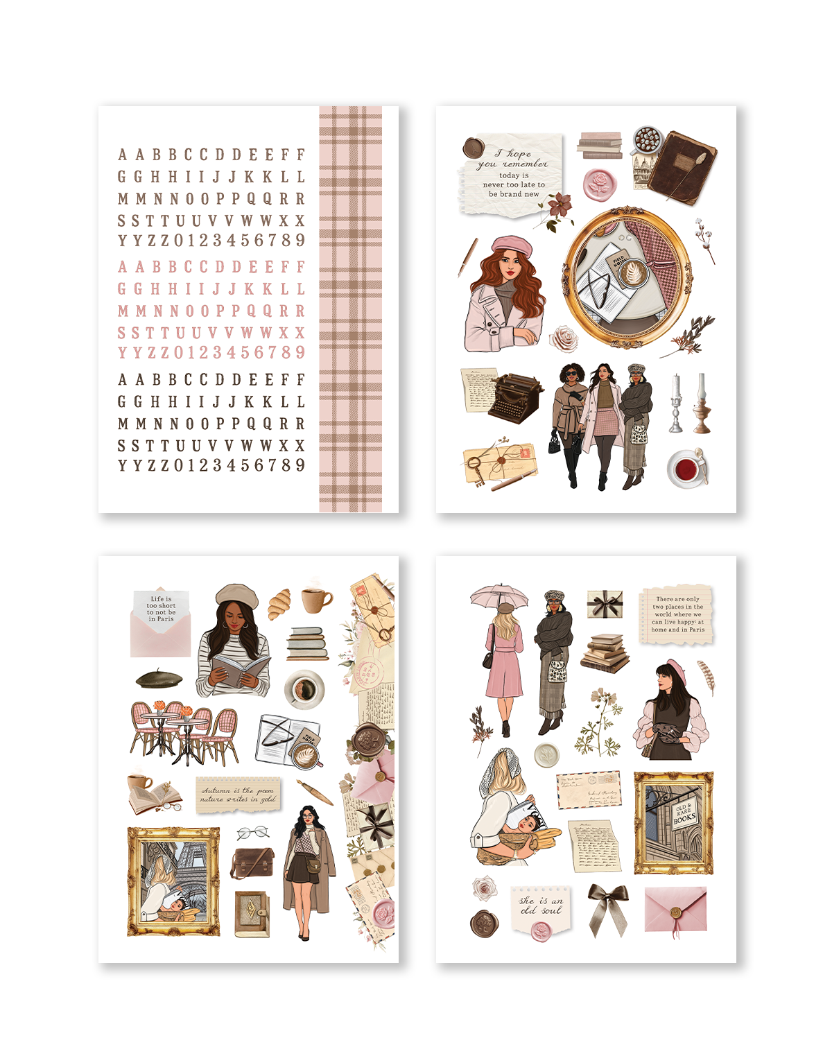 Romantic Paris journaling kit with Eiffel Tower illustration