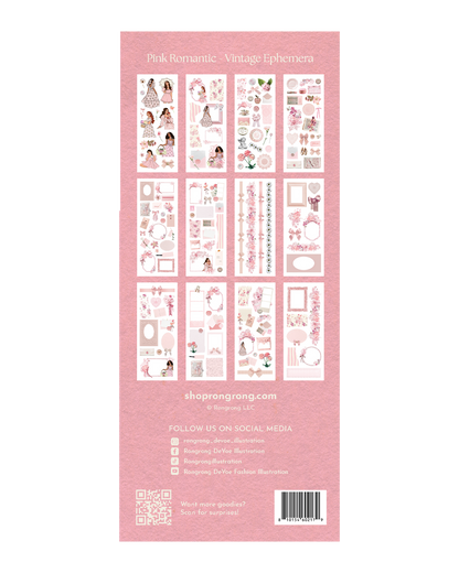 Soft pink vintage sticker collection for planner decoration