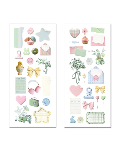 Soft pastel junk journal stickers with feminine fashion illustrations