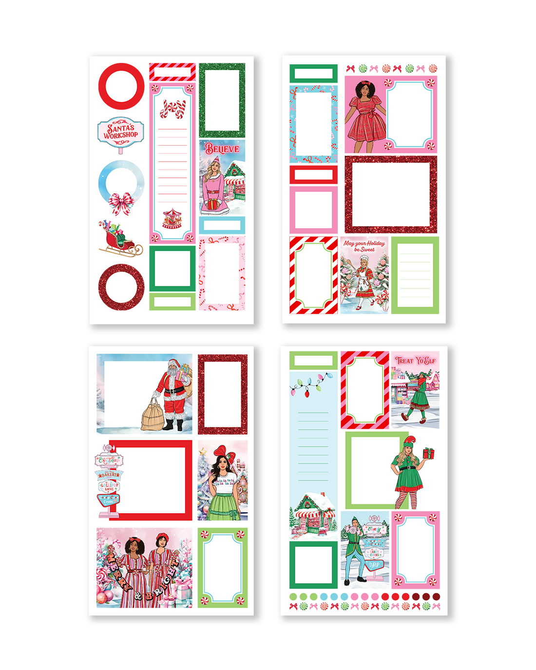 Santa’s Workshop pastel aesthetic Christmas sticker sheet