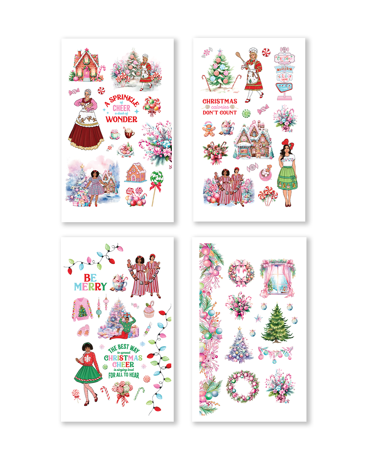 Pastel Christmas stickers with stockings and candy canes