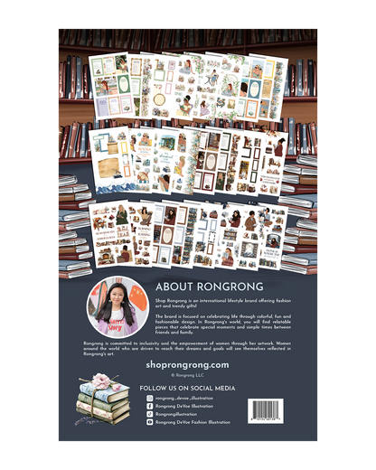 Sticker collection combining bookworm themes with four seasons