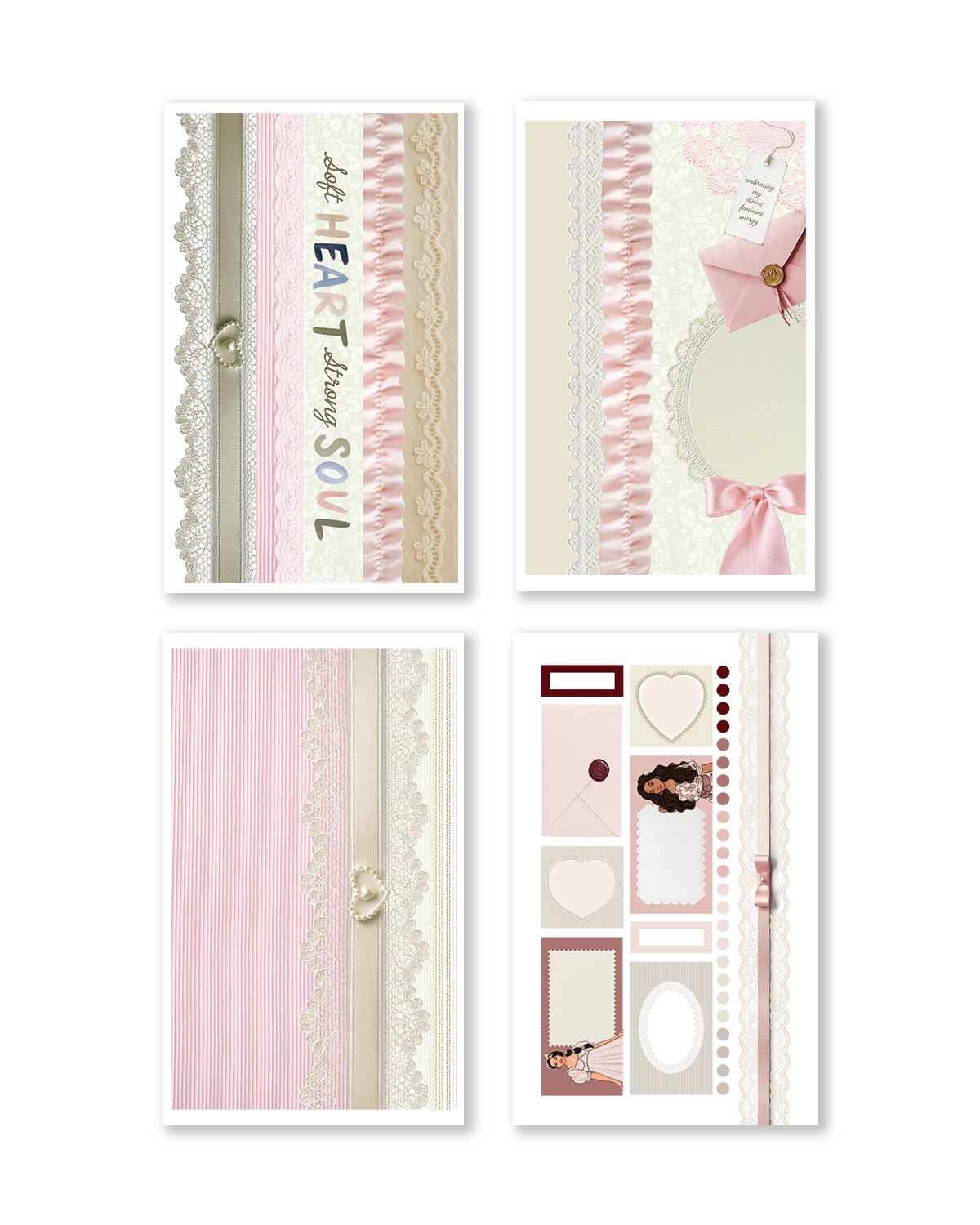 Feminine planner stickers with fashion illustrations and desserts