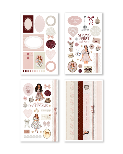 Soft girl era scrapbook sticker collection layout pages